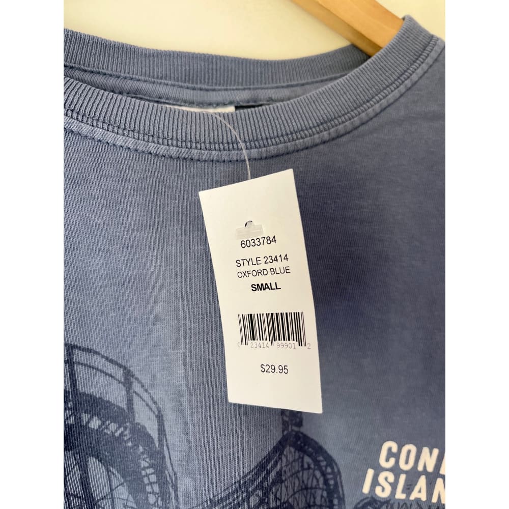 Brooklyn beach shop coney island print size s oxford blue t-shirt - t-shirts tops men’s apparel