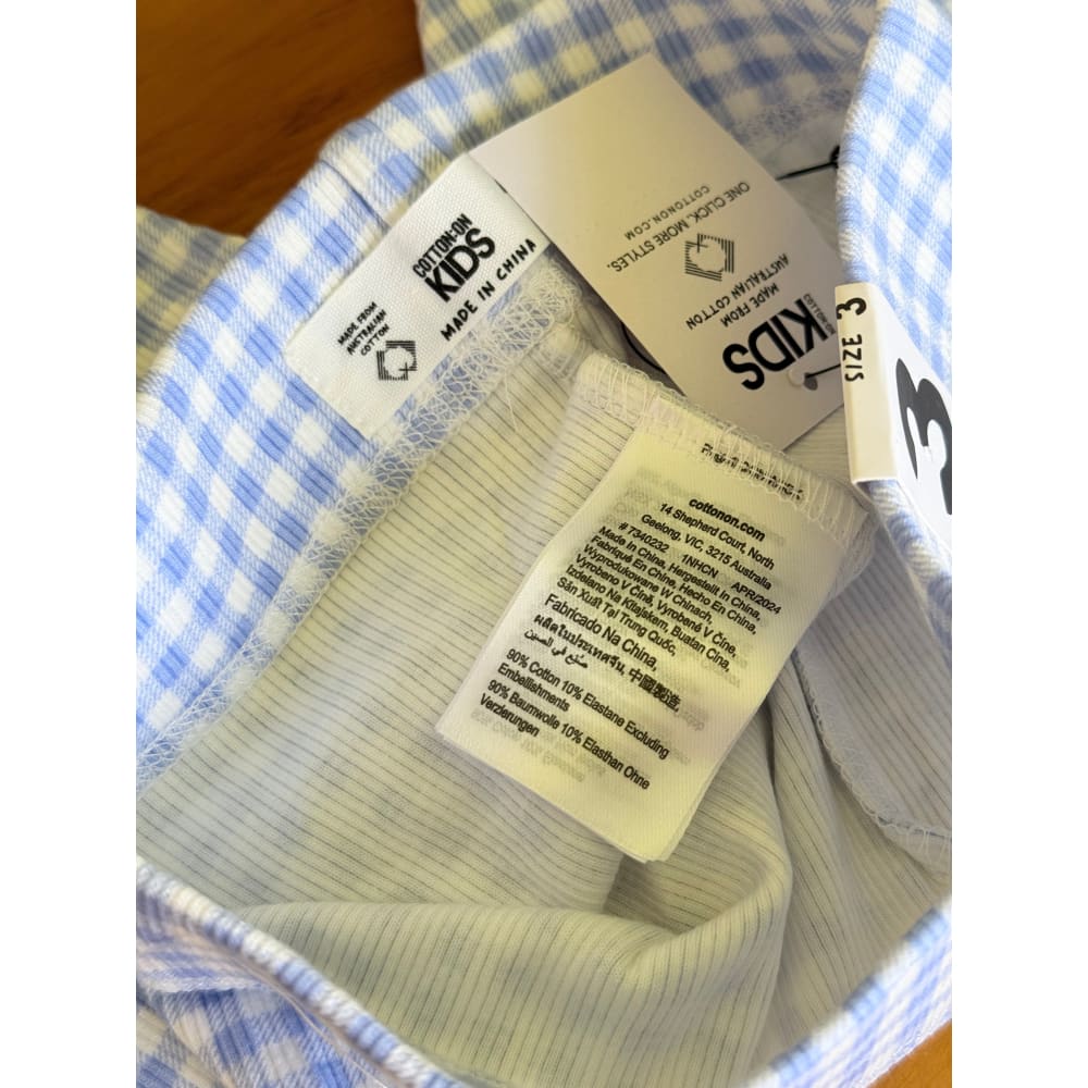 Cotton-on kids size 3 dusk blue/gingham hailey bike short rrp $12.99 - shorts baby clothing