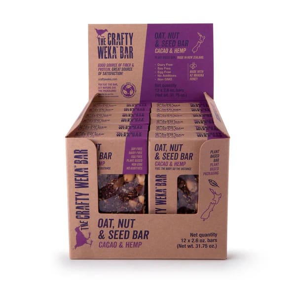 12x the crafty weka bar cacao & hemp 75g - cereal bars health and wellness