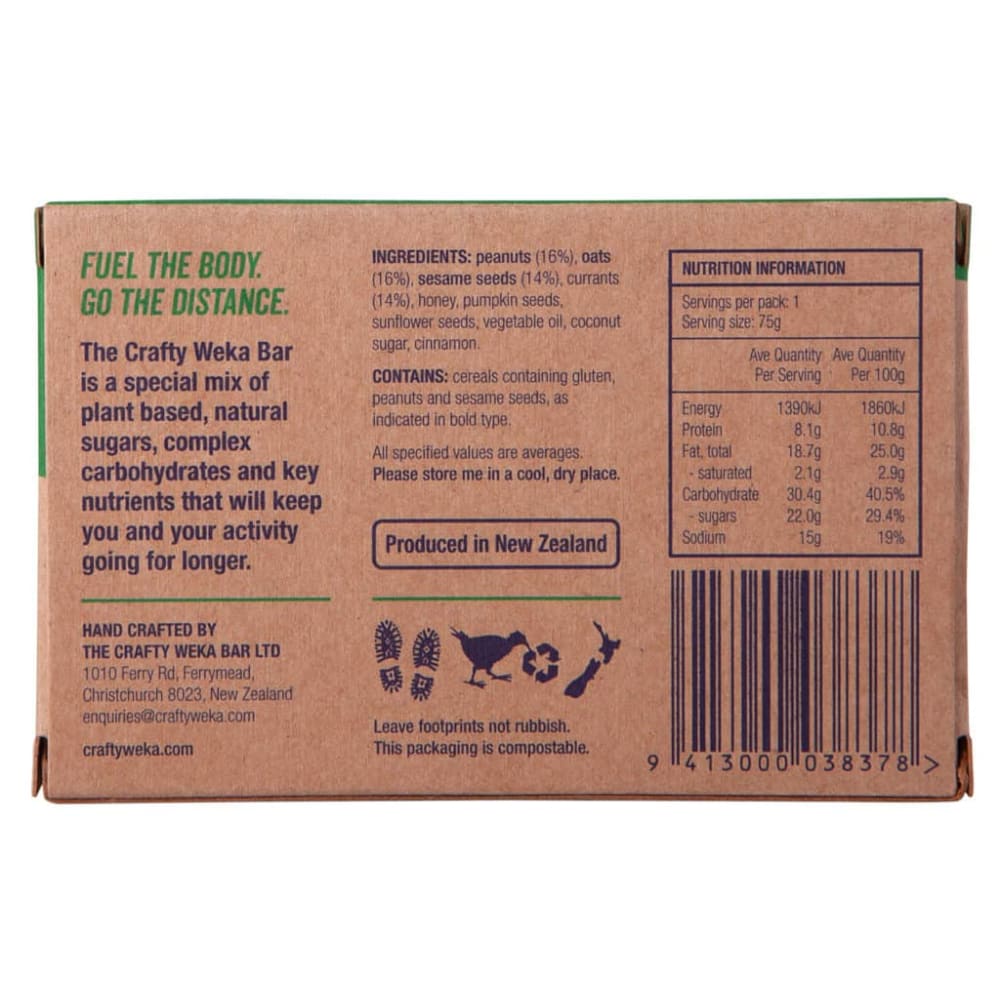 12x the crafty weka bar the original 75g - granola bars health and wellness
