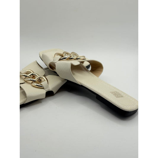 Size 43 chain detail flat sandals – cream | luxe comfort meets everyday style - sandals women’s shoes
