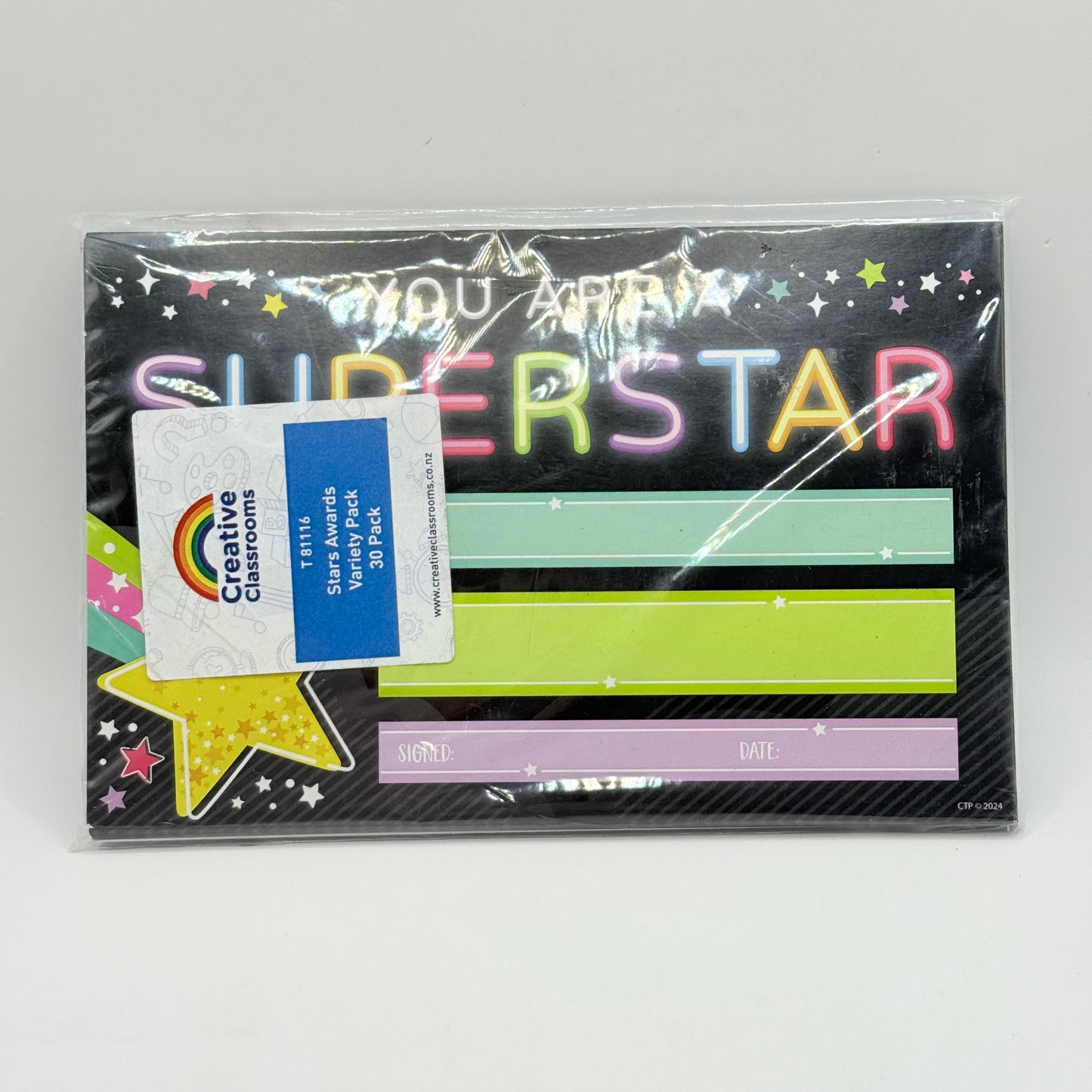 Creative classrooms 30 pack award certificate pack certificates for recognition & achievement - stars awards variety