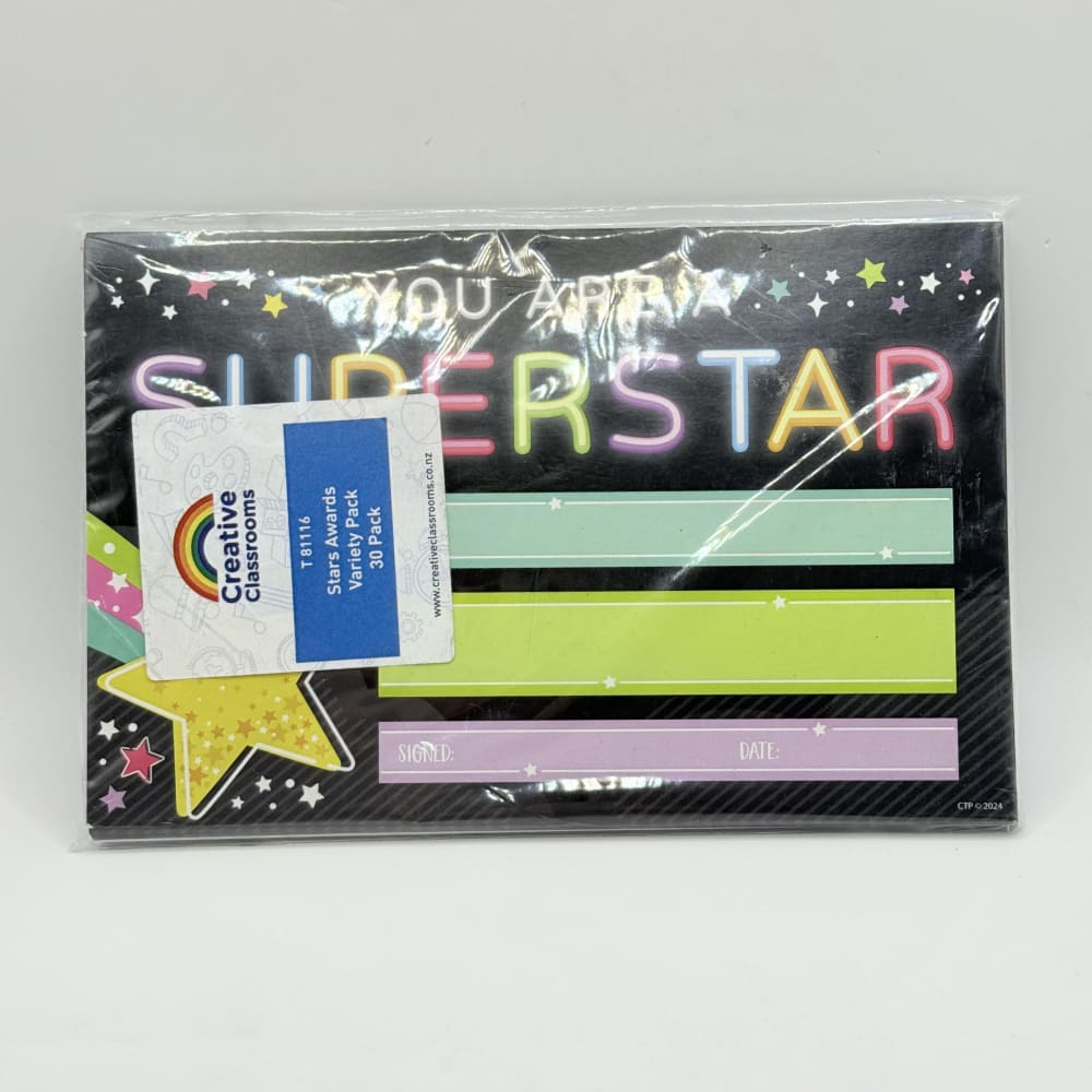 Creative classrooms 30 pack award certificate pack certificates for recognition & achievement - stars awards variety