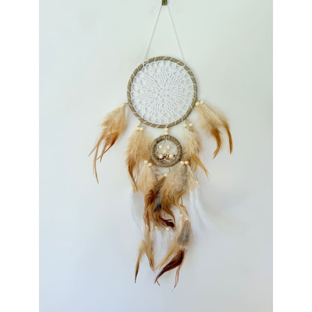 Handmade double hoop dream catcher with feathers - dreamcatchers home&living materials