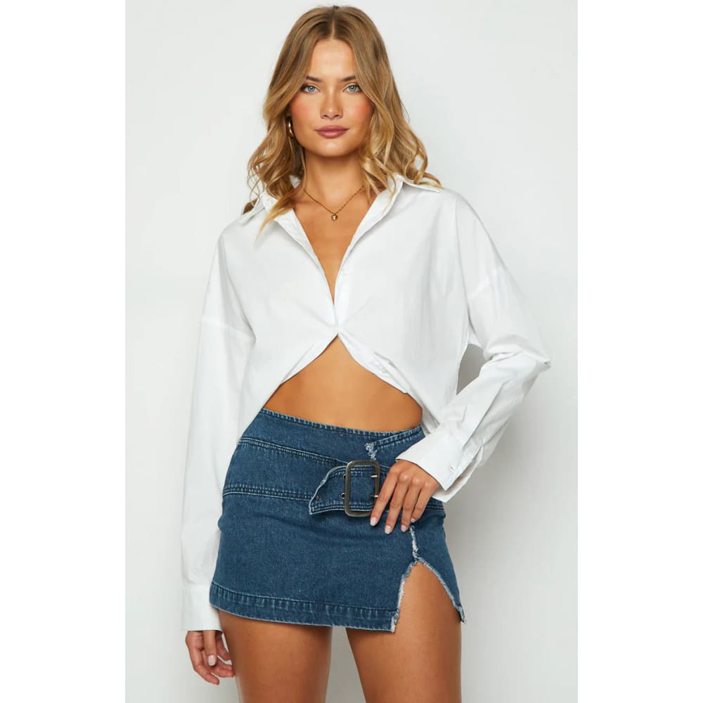 Beginning boutique size 8 elouise buckle denim mini skirt - skirts top women’s apparel