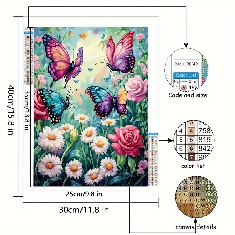 30x40cm diamond art kit – vibrant flower & butterfly designs – brand new - drawing & painting kits crafts