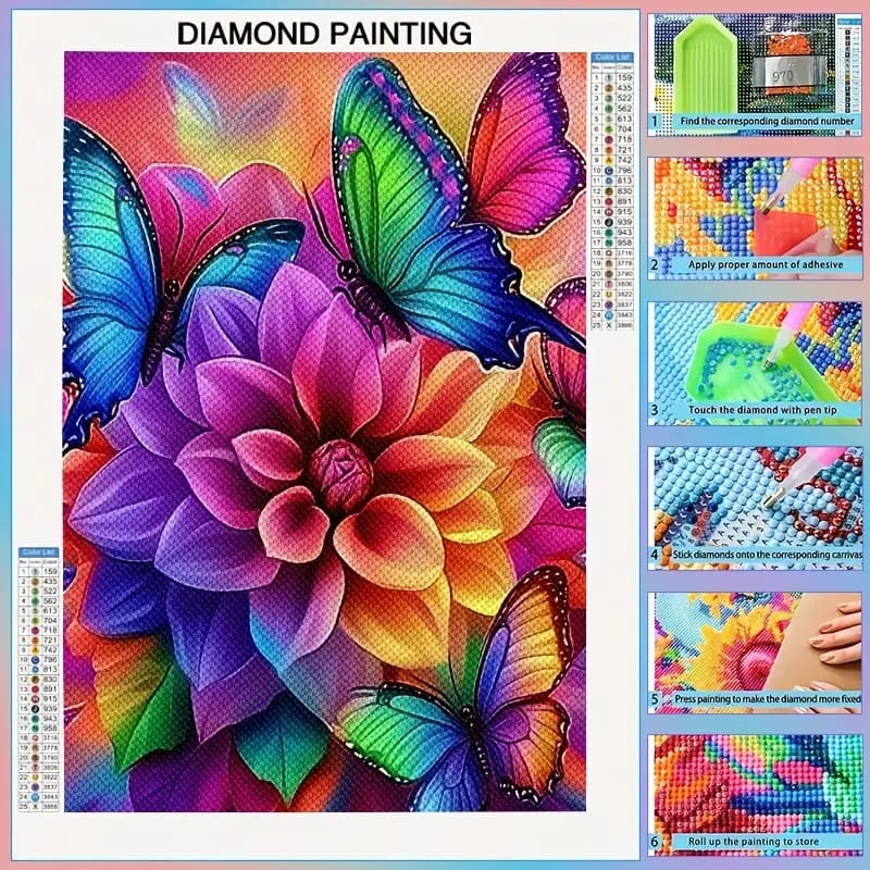 30x40cm diamond art kit – vibrant flower & butterfly designs – brand new - drawing & painting kits crafts