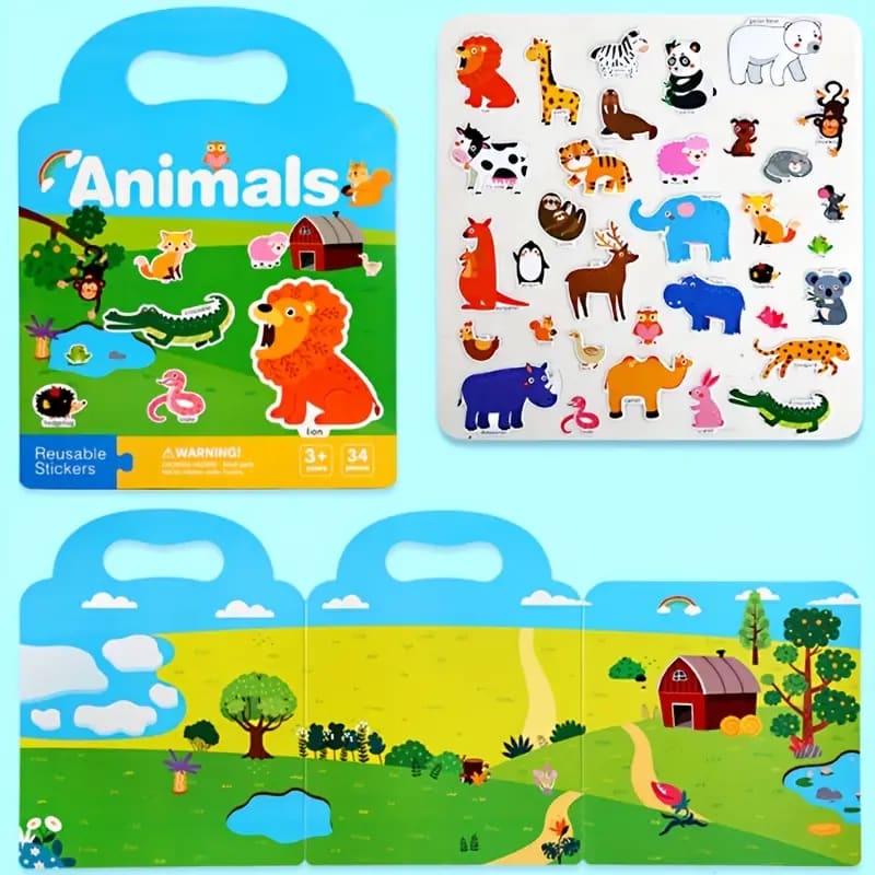 Reusable sticker scene book animal world - science & exploration sets crafts