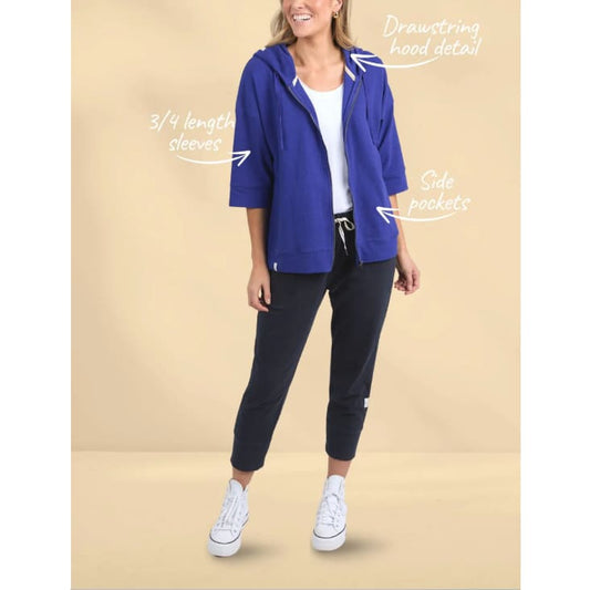 Elm beachy zip hoodie in china blue - size 8 rrp $109.95 - hoodies top women’s apparel