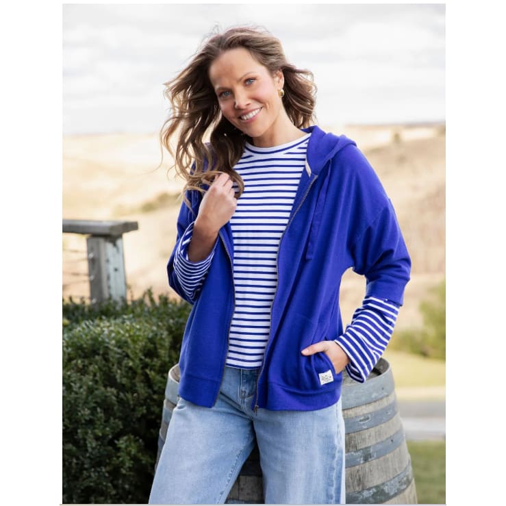 Elm beachy zip hoodie in china blue - size 8 rrp $109.95 - hoodies top women’s apparel