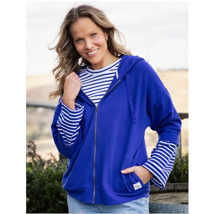 Elm beachy zip hoodie in china blue - size 8 rrp $109.95 - hoodies top women’s apparel