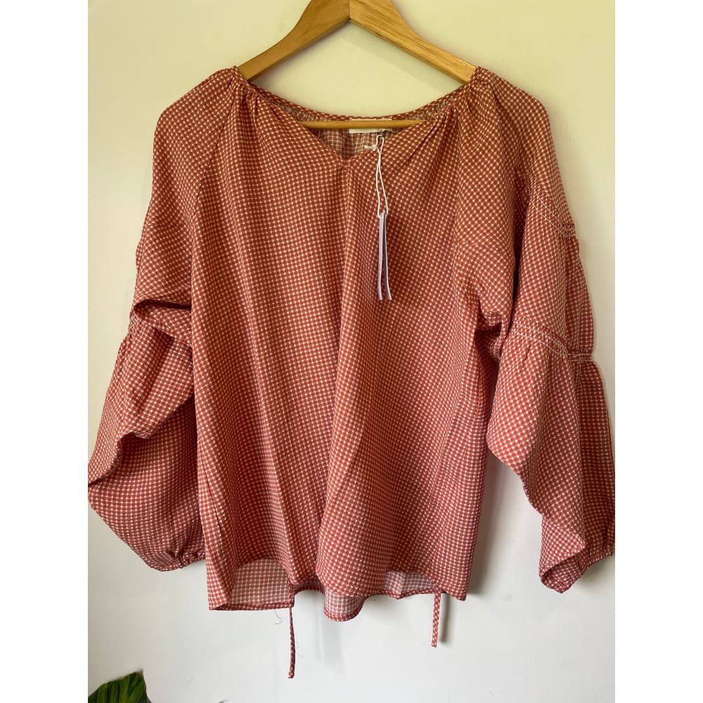 Et alia finn blouse – sage gingham brand new - pink / xs - blouses blouse - clothing & fashion - designer clearance