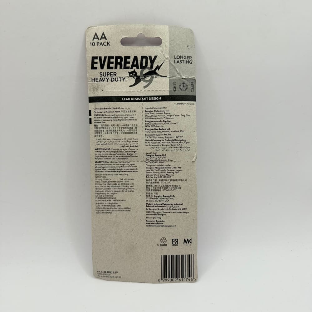 Eveready super heavy duty aa carbon zinc batteries – 10 pack family value - general purpose batteries home&living