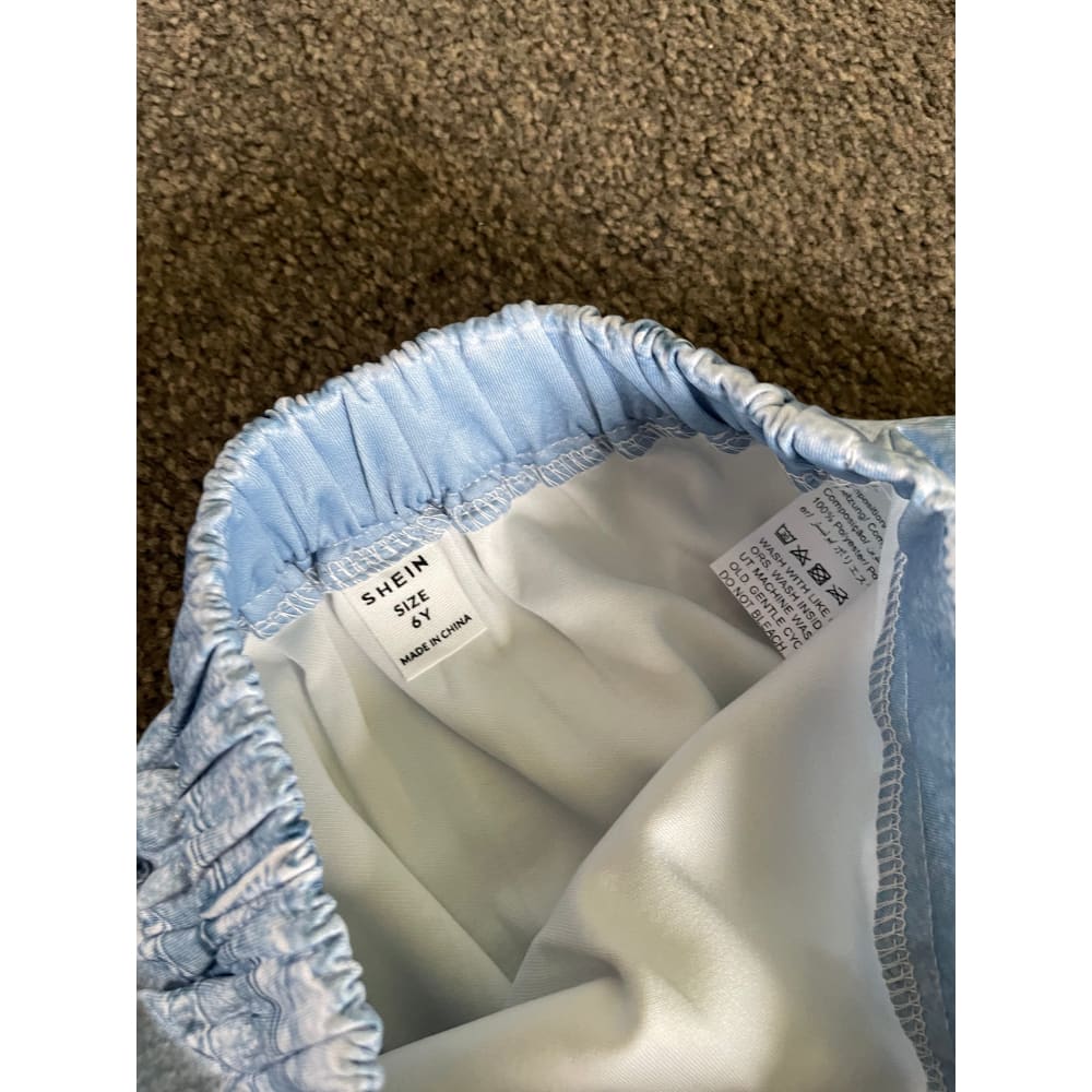 Shein size 6y stylish pastel knit top & feather-trimmed denim skirt set - outfit sets baby clothing - kids - set