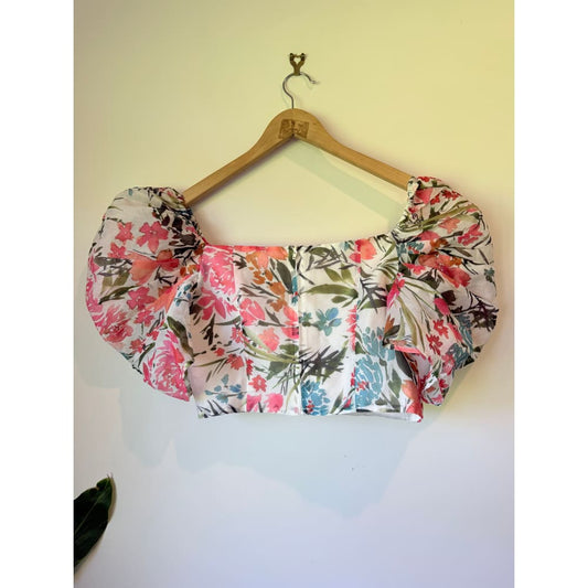 C/meo collective size 12 floral puff sleeve crop top - crop tops top women’s apparel