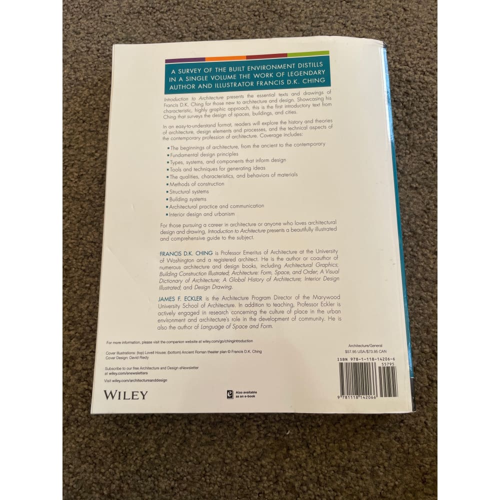 Wiley introduction to architecture by francis d.k. Ching and james f. Eckler - print books printed media