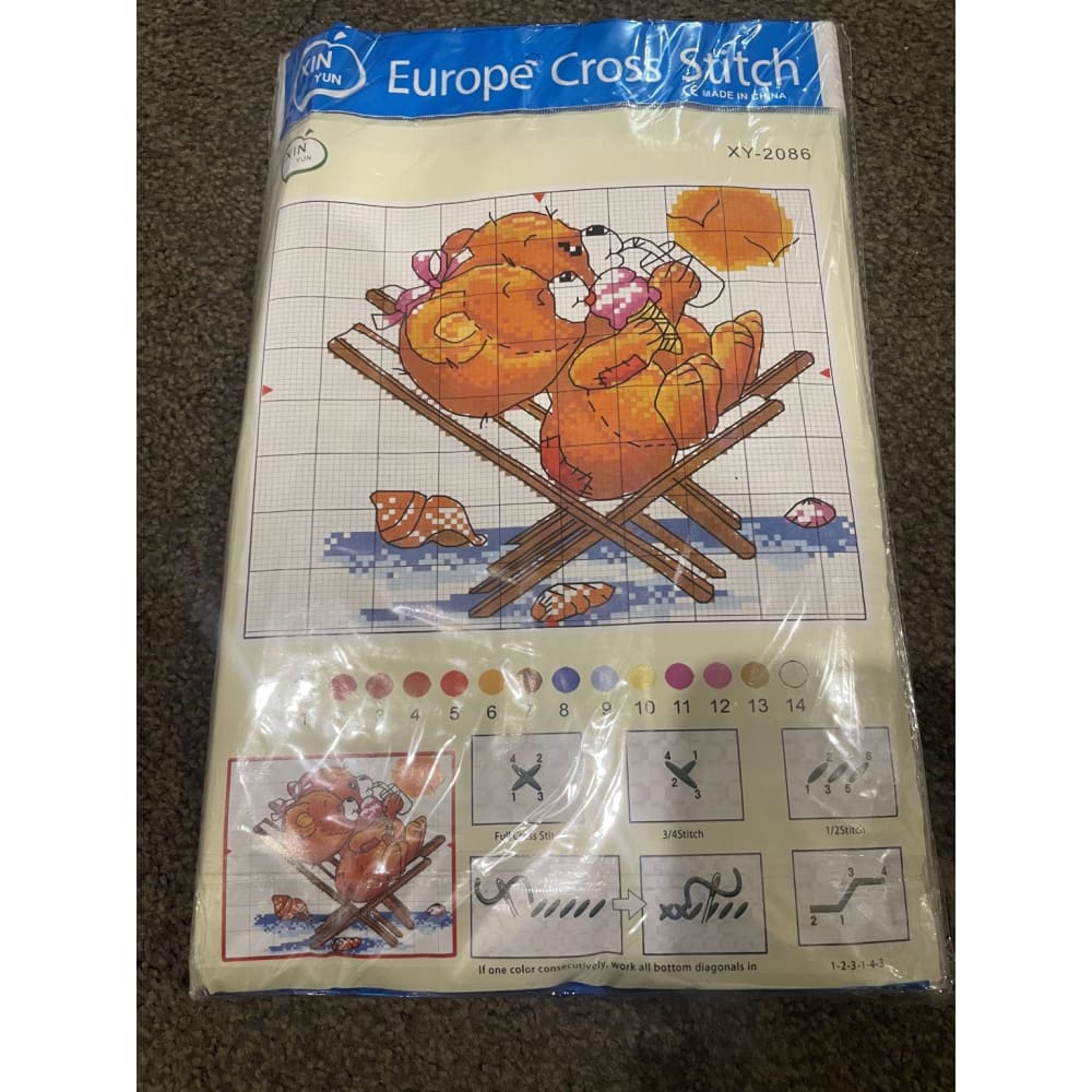 Full cross stitch kit – brand new – multiple designs available – a4 size pack - beach bears - needlecraft kits crafts