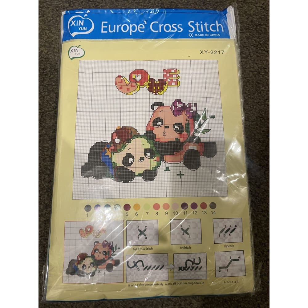 Full cross stitch kit – brand new – multiple designs available – a4 size pack - love pandas - needlecraft kits crafts
