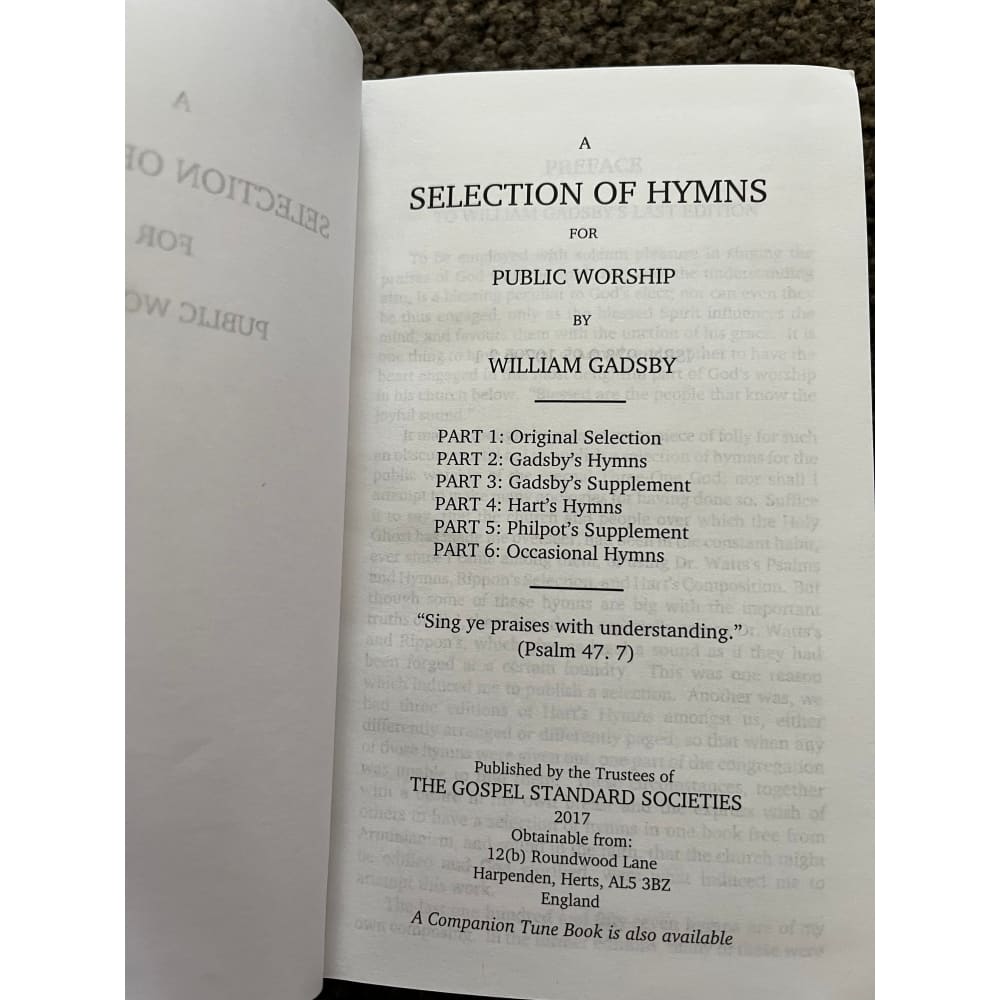 Gadsby hymns: selection of hymns for public worship by william gadsby - books condition: used printed media