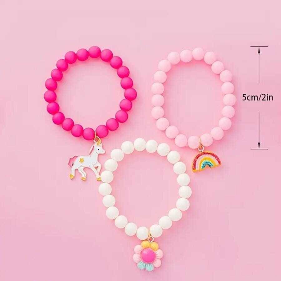 3-piece unicorn rainbow flower beaded bracelet set for girls - bracelets bracelet - jewelry fashion accessories