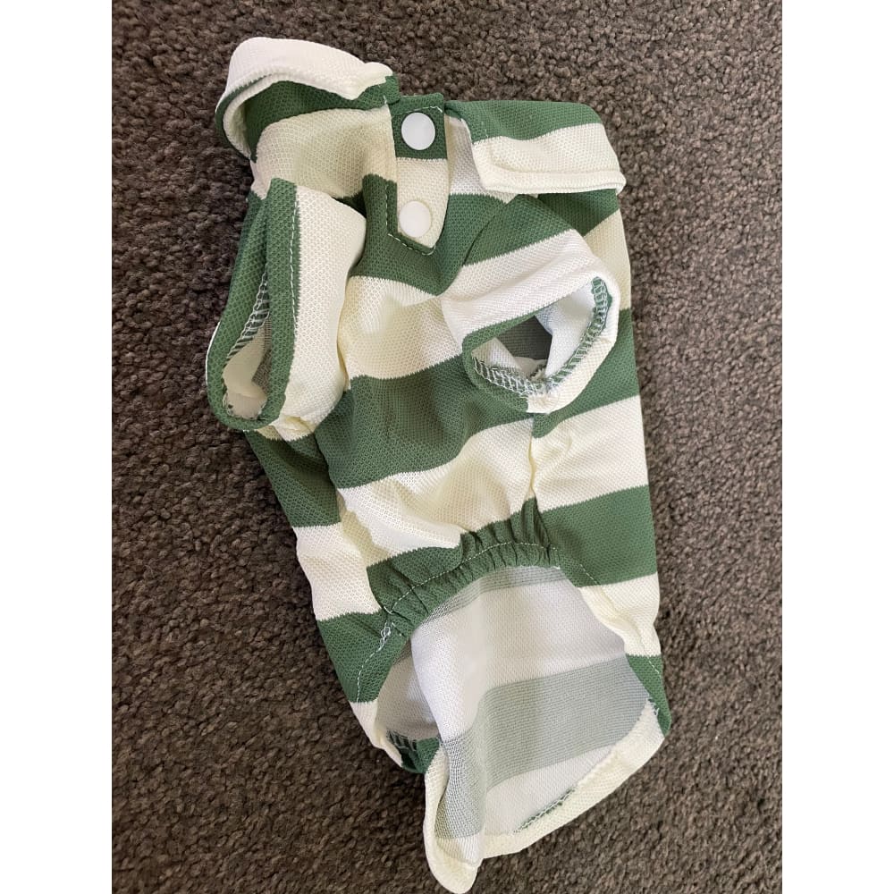 Green and white striped pet polo shirt - pet apparel pet - pet apparel & accessories - pet outfit pet apparel &