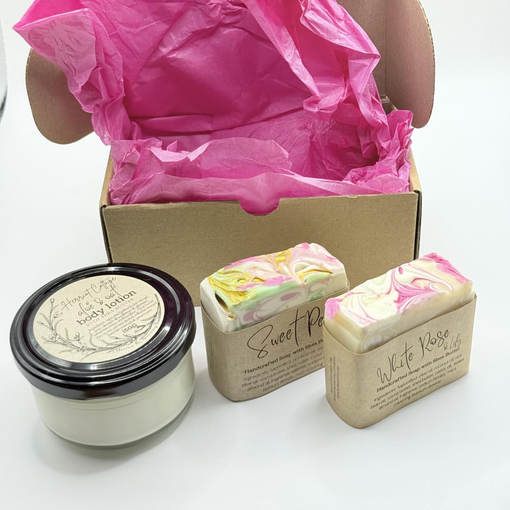 Herriot cottage skincare gift set aloe & oat body lotion with handcrafted soaps - bath & body gift sets face & eye care
