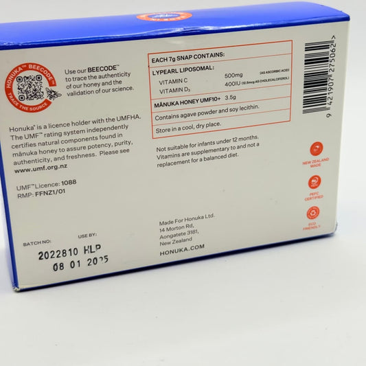 Honuka liposomal vitamins c + d3 with mānuka honey umf10 + **past bb** - multivitamin supplements