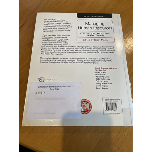 Managing human resources: contemporary perspectives in new zealand - keith macky - print books book - business