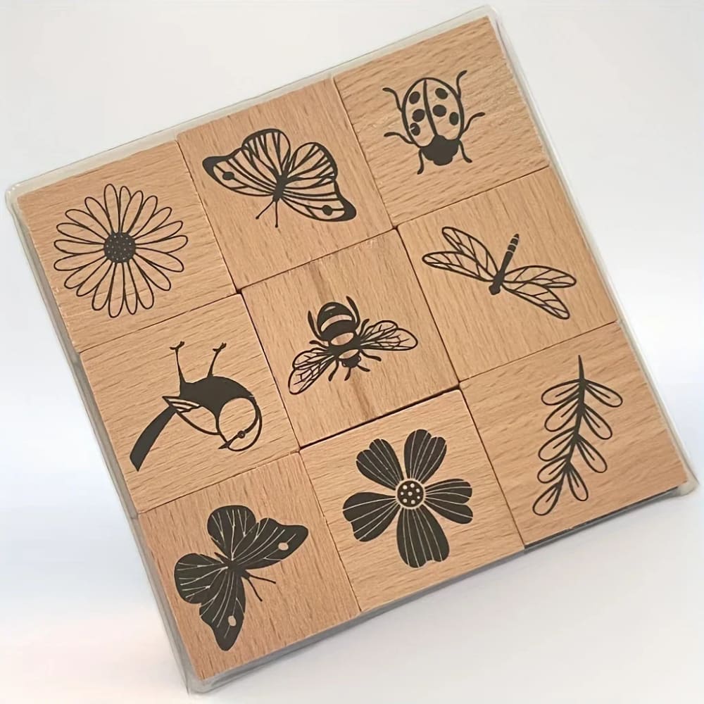 Flower insect wooden stamps - decorative stamps crafts