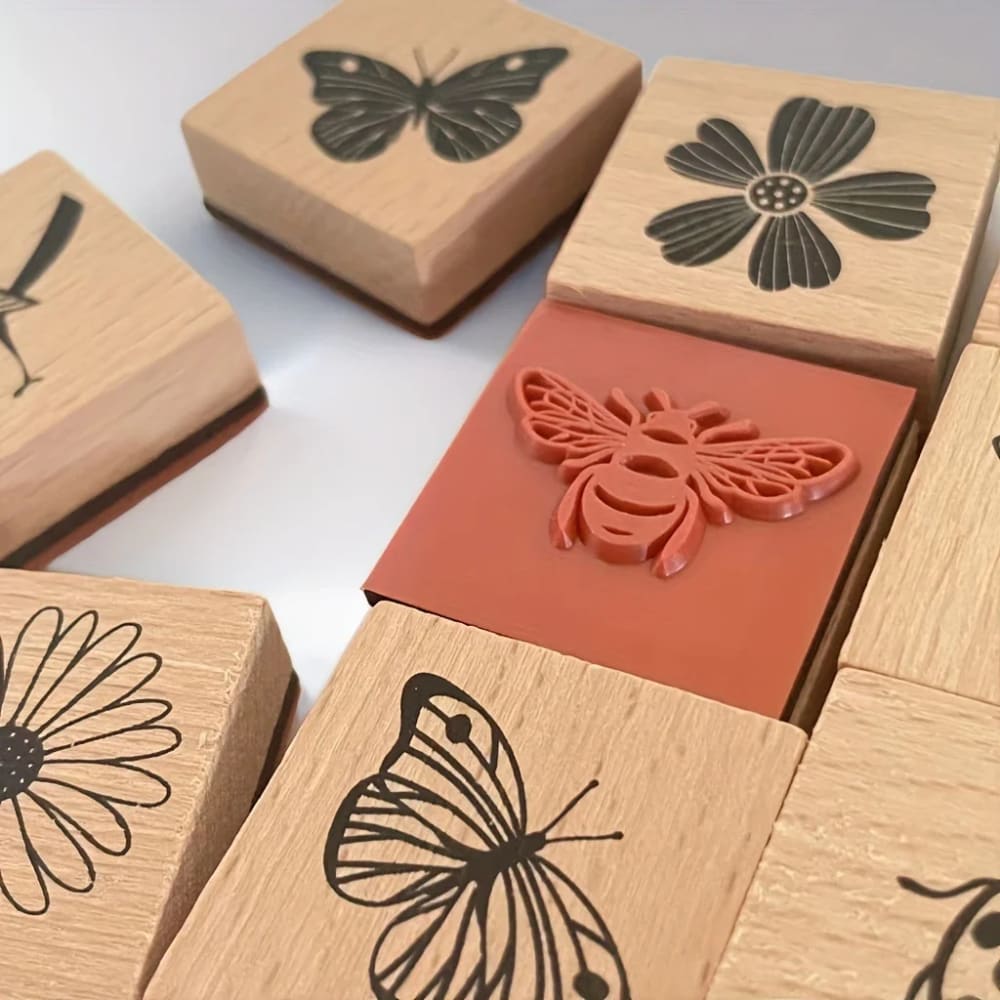 Flower insect wooden stamps - decorative stamps crafts
