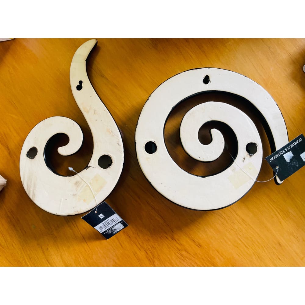 Set of 2 stonleigh & roberson black ceramic koru wall hangings - sculptures & statues home&living materials