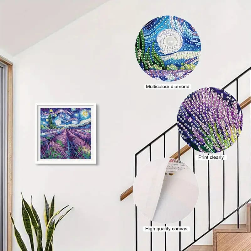 30x30cm diamond art kit – landscape with path & lavender field - drawing & painting kits crafts