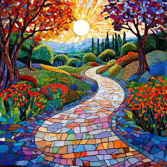 30x30cm diamond art kit – landscape with path & lavender field - landscape with path - drawing & painting kits crafts