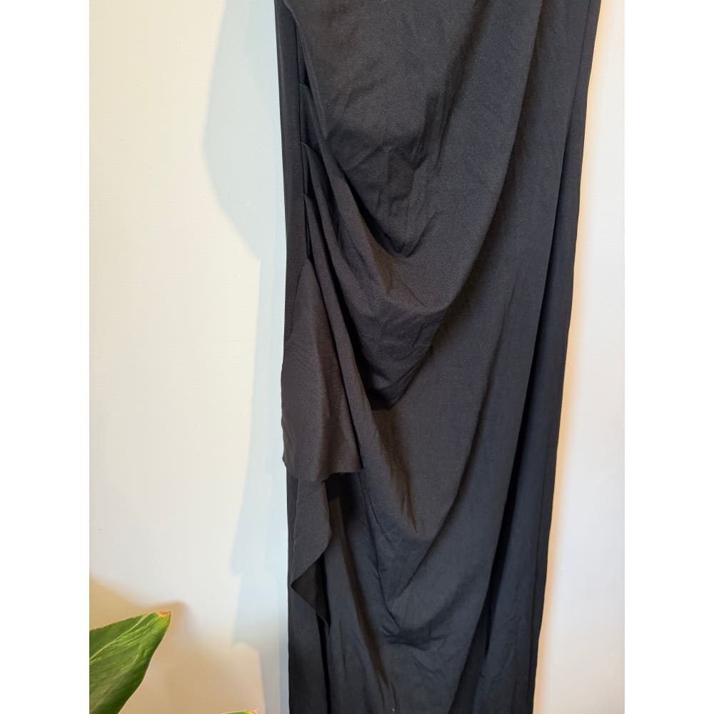Black draped size l midi dress - dresses top women’s apparel