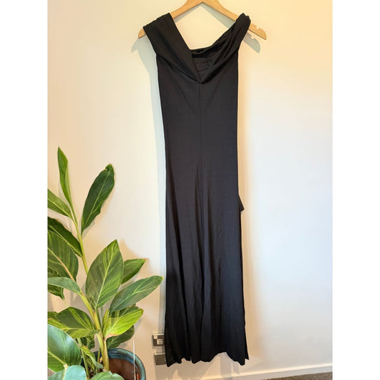Black draped size l midi dress - dresses top women’s apparel
