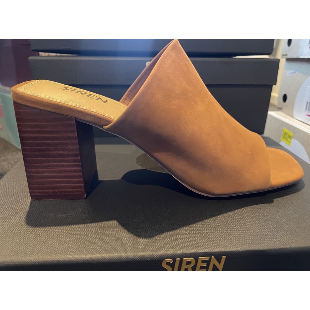Siren size 40 kenny tan nubuck block heel slides rrp $229 - slippers clothing & fashion - slippers women’s shoes