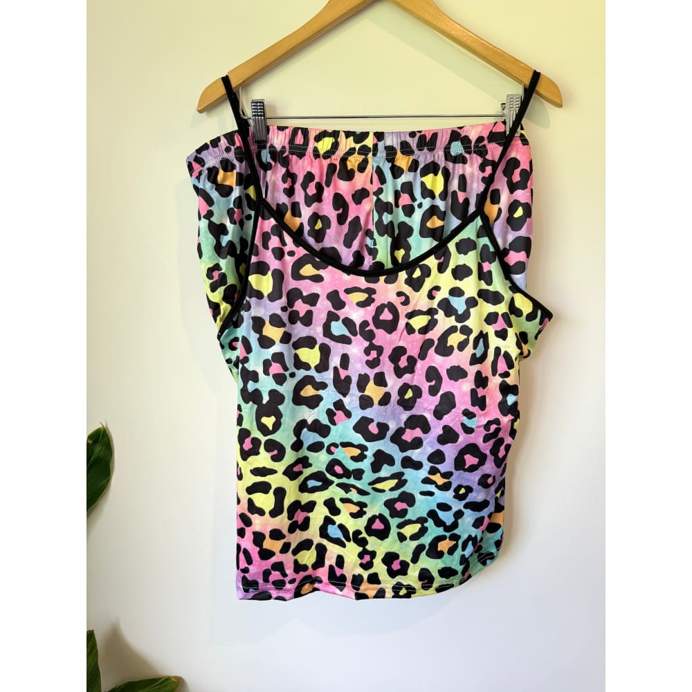 Multi-coloured size 5xl leopard print two-piece lounge set - sleepwear & loungewear top womenās apparel