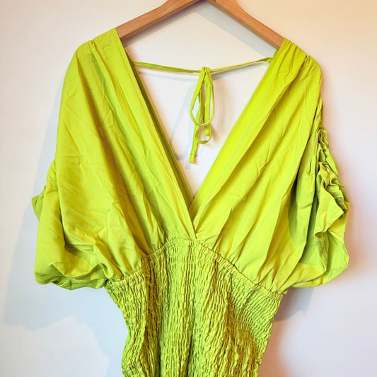 Lime green shirred bodice ruffle midi dress 3xl - dresses top women’s apparel