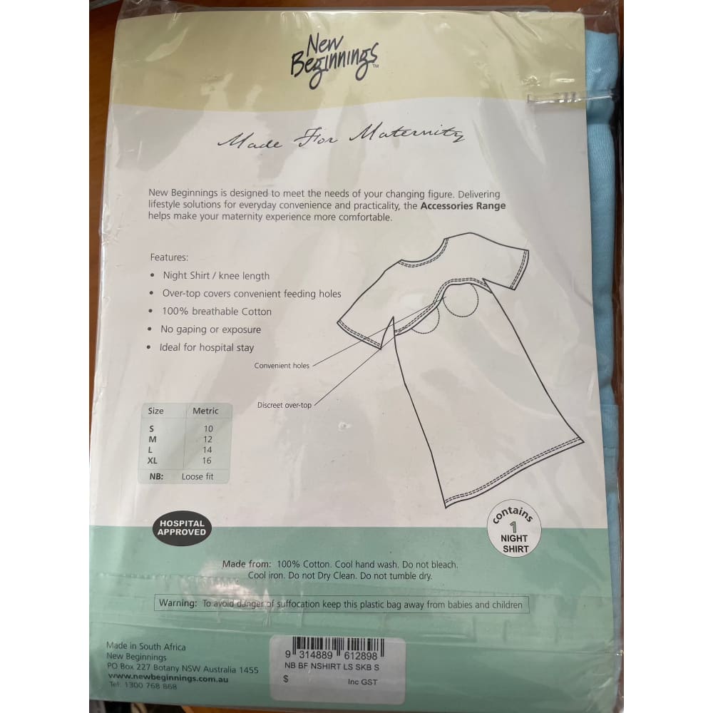 New beginnings breastfeeding night shirt size s light blue - t-shirts women’s apparel