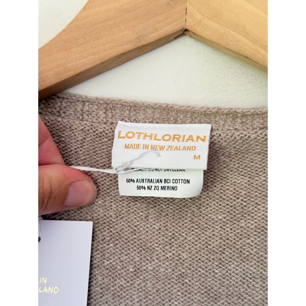 Lothlorian size m women’s cotton / merino blend flo cardigan oatmeal heather - cardigans top women’s apparel