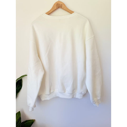 Love by tori size l ivory relaxed fit crewneck sweatshirt - sweatshirts top women’s apparel