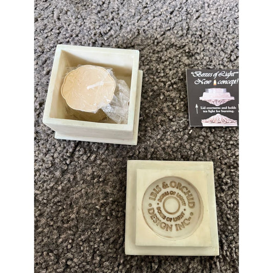 Vintage ibis & orchid `boxes of light’ magnolia tea light candle with decorative box holder - candle holders