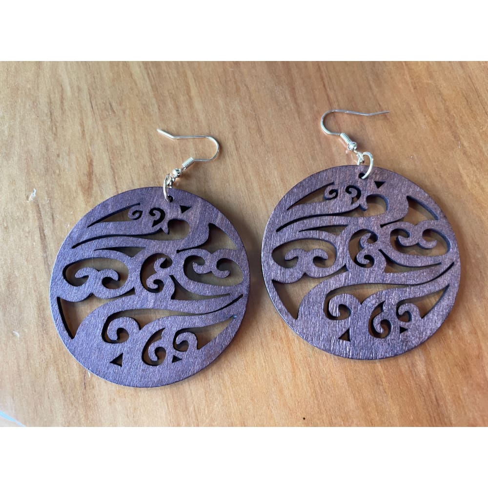 Wooden koru design earrings – brand new – lightweight māori-inspired jewellery - brown - earrings earrings fashion