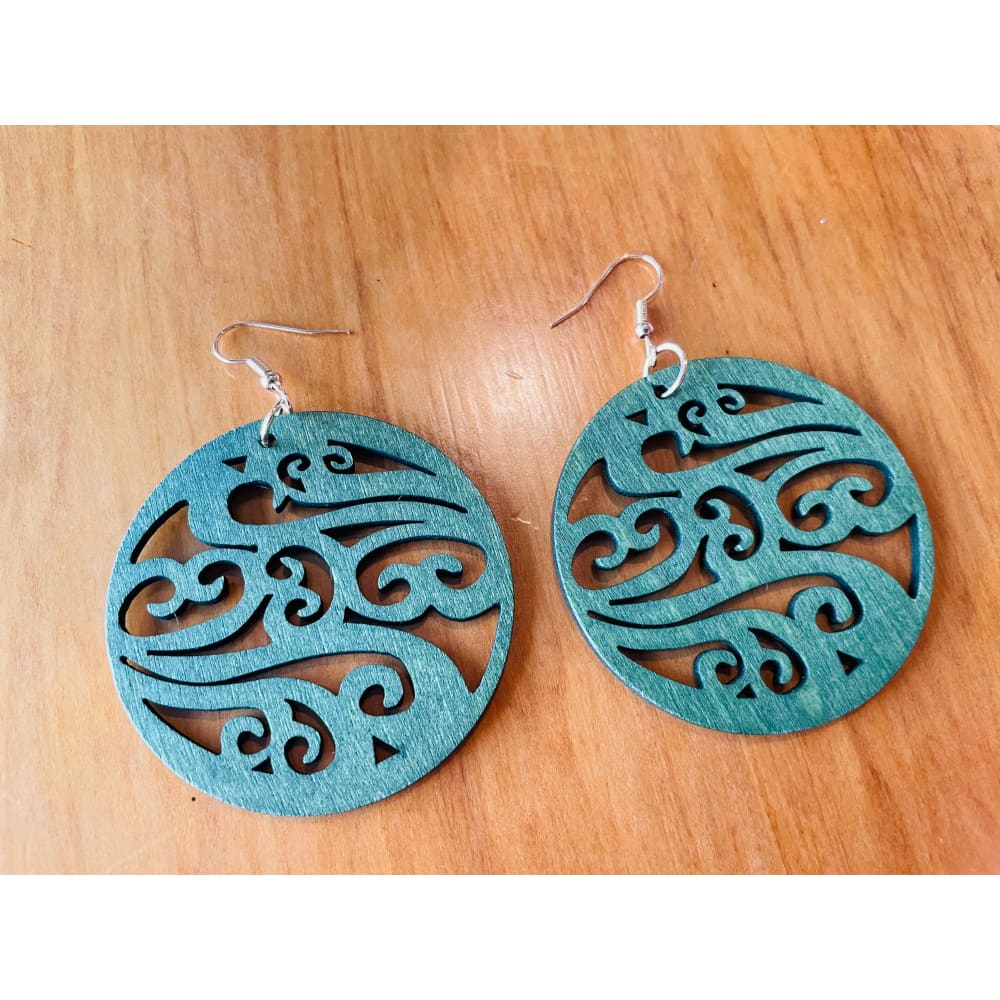 Wooden koru design earrings – brand new – lightweight māori-inspired jewellery - green - earrings earrings fashion