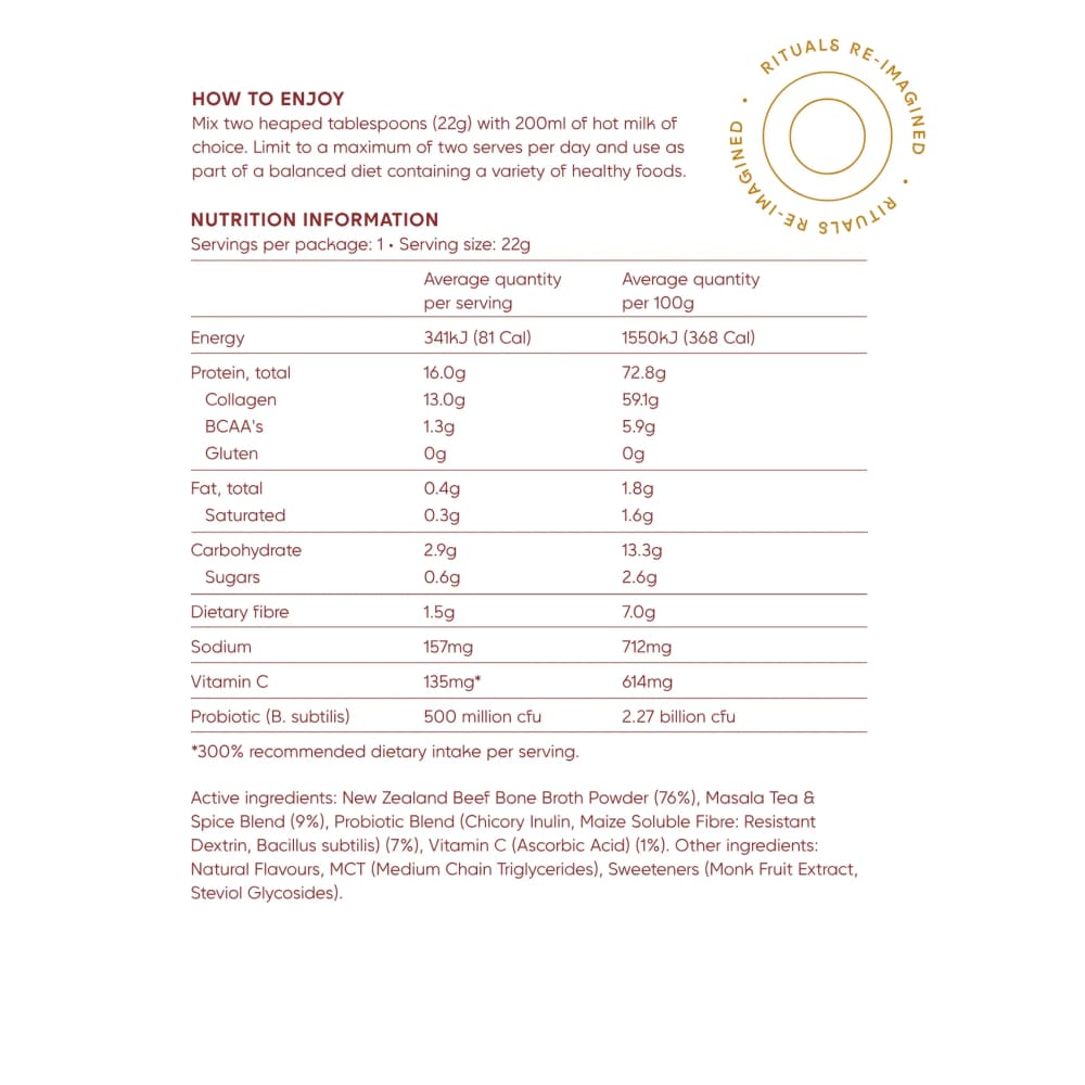 Mother’s beauty broth vanilla chai haven – single serve - powdered beverage mixes health and wellness