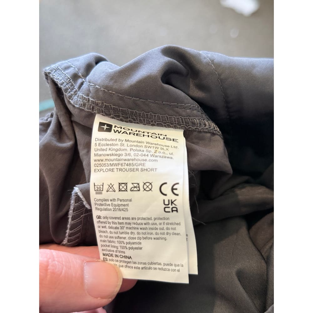 Mountain warehouse size 34w x 30l mens grey uv protect explore trouser short - cargo pants bottoms men’s apparel
