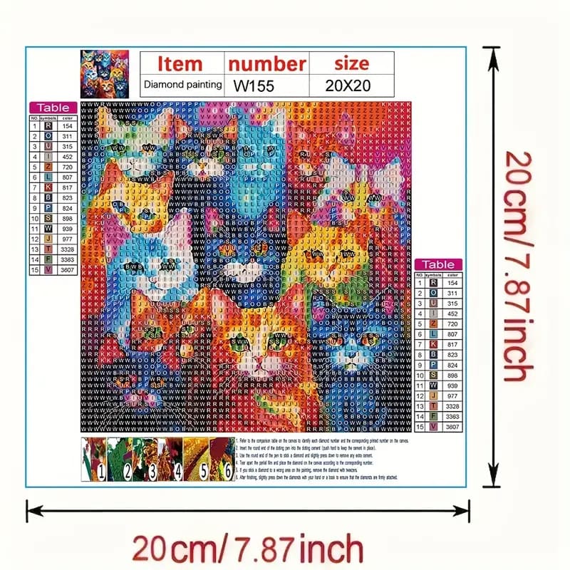 Cat diamond painting kit 20cm x 20cm - mosaic kits crafts