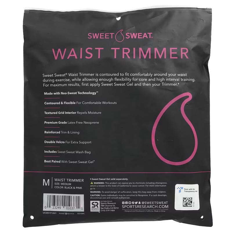 Sweet sweat® waist trimmer medium black & pink 1 belt + wash bag - activewear bag - health and wellness - laundry