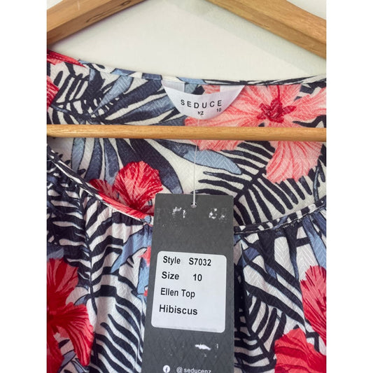 Seduce nz size 10 hibiscus rayon ellen top - blouses blouse - clothing & fashion - designer clearance - top women’s
