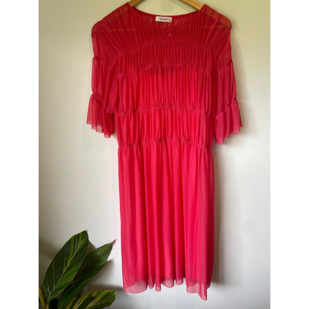 Et alia size xs sheer rouched dress with slip - dresses clothing & fashion - designer clearance - dresses women’s